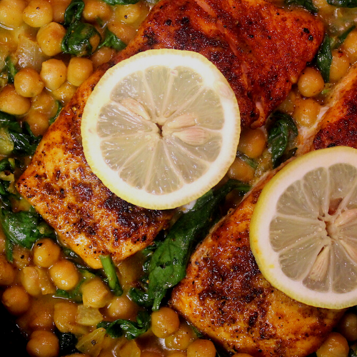 curry chickpeas with salmon