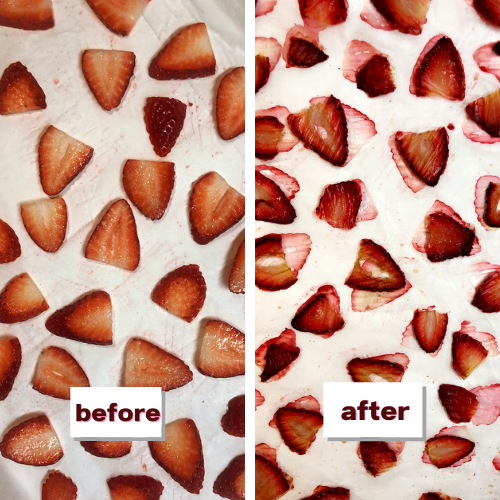 Dehydrated strawberries before and after