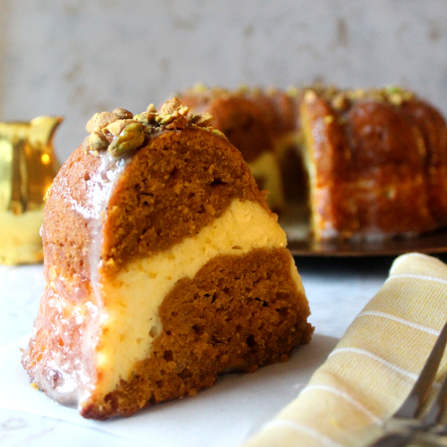 slice of pumpkin spice pound cake for blog post featured image