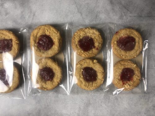 row of packaged strawberry cheesecake cookies