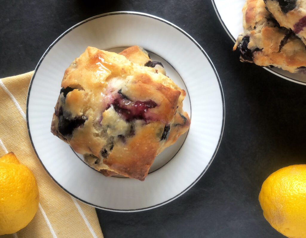 overhead view of glazed blueberry biscuits