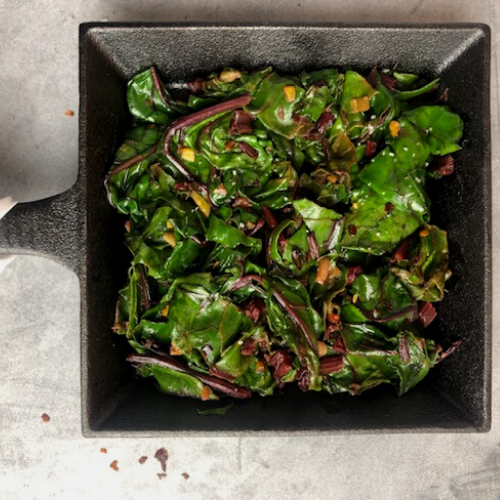 Overhead view of beet greens for featured image