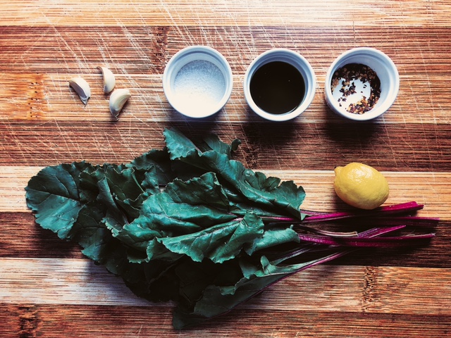 Ingredients for beet greens recipe