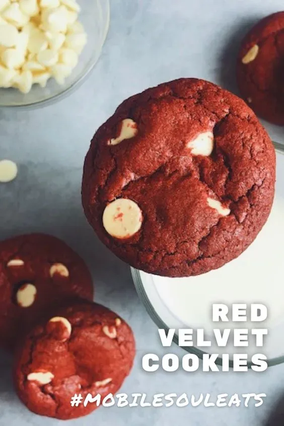 pinterest image for red velvet cookies