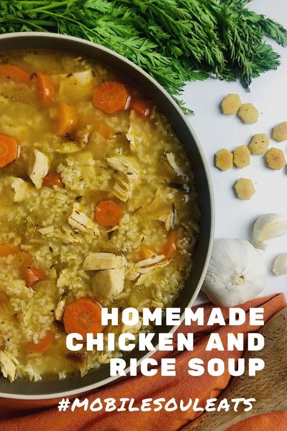 Homemade Chicken and Rice Soup Pinterest Image