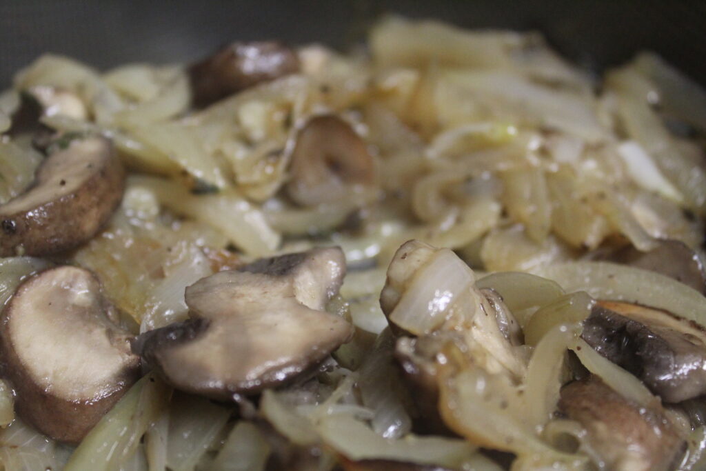 caramelizing onions and mushrooms