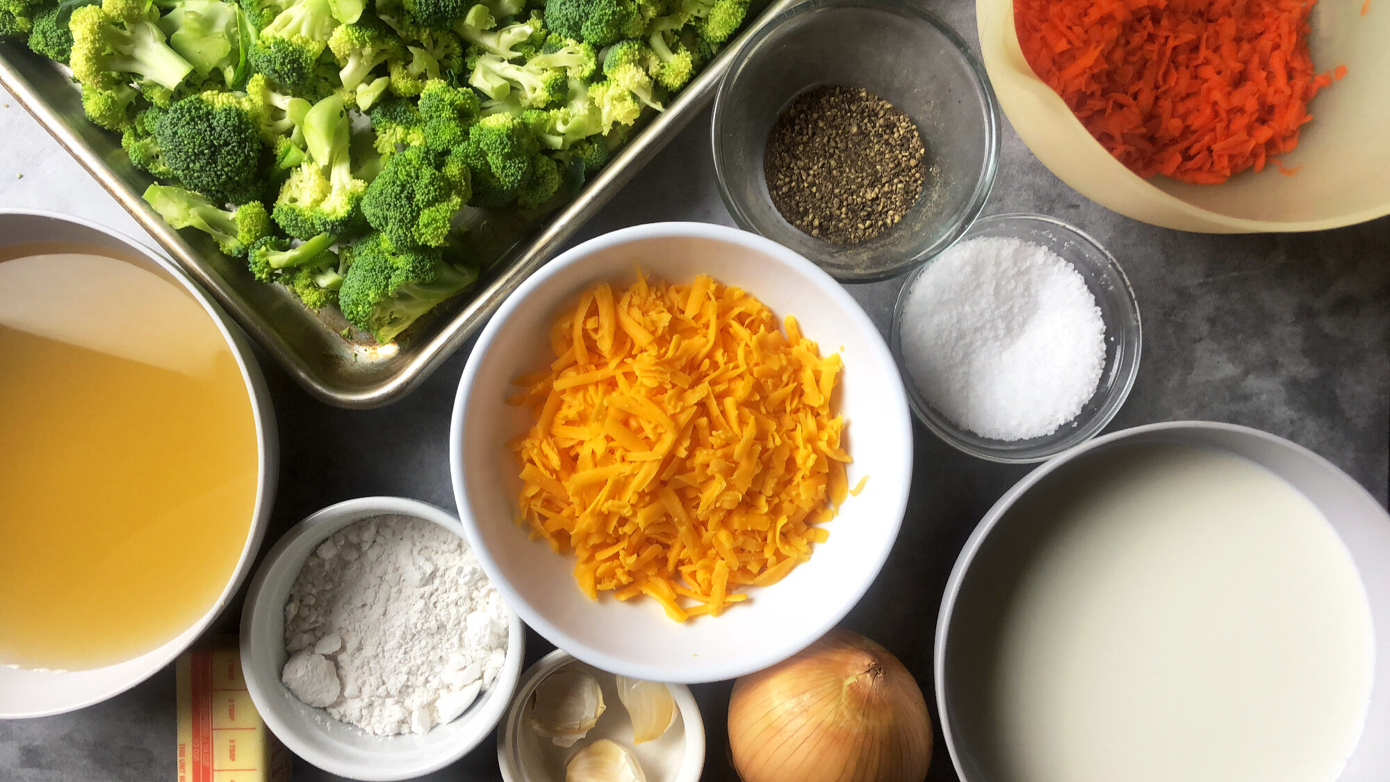 broccoli cheddar soup ingredients overtop