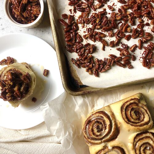 candied pecans and cinnamon rolls