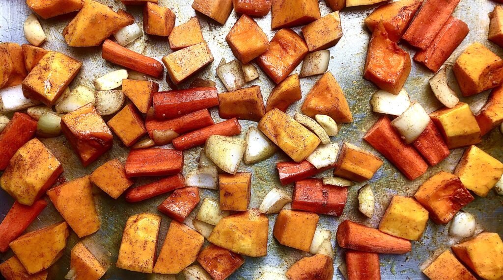 vegetables before roasting for butternut squash soup