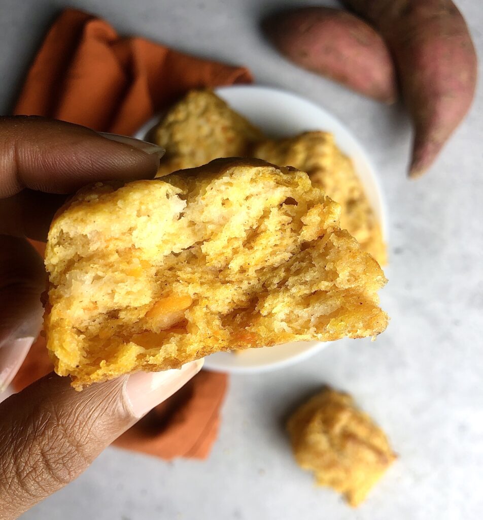 Inside of a sweet potato biscuits