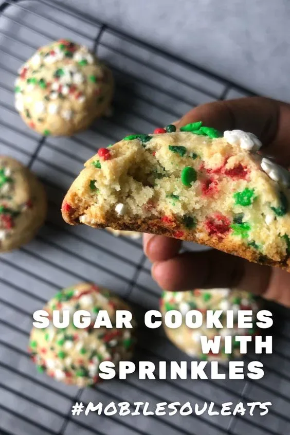 pinterest image for drop-style sugar cookies with sprinkles