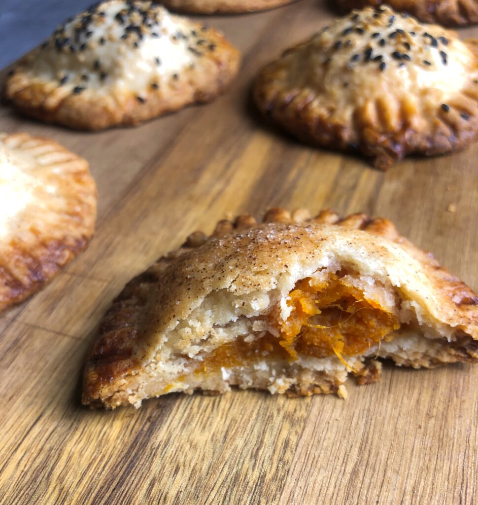 Cross section of baked sweet potato hand pies