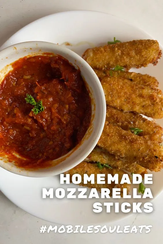 homemade mozzarella sticks and marinara sauce