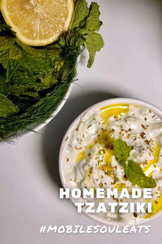 tzatziki with olive oil fresh herbs and lemon