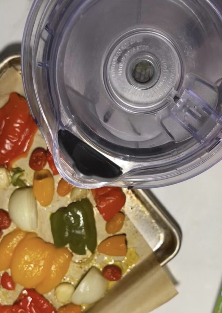 roasted vegetables ready to be blended into pasta sauce