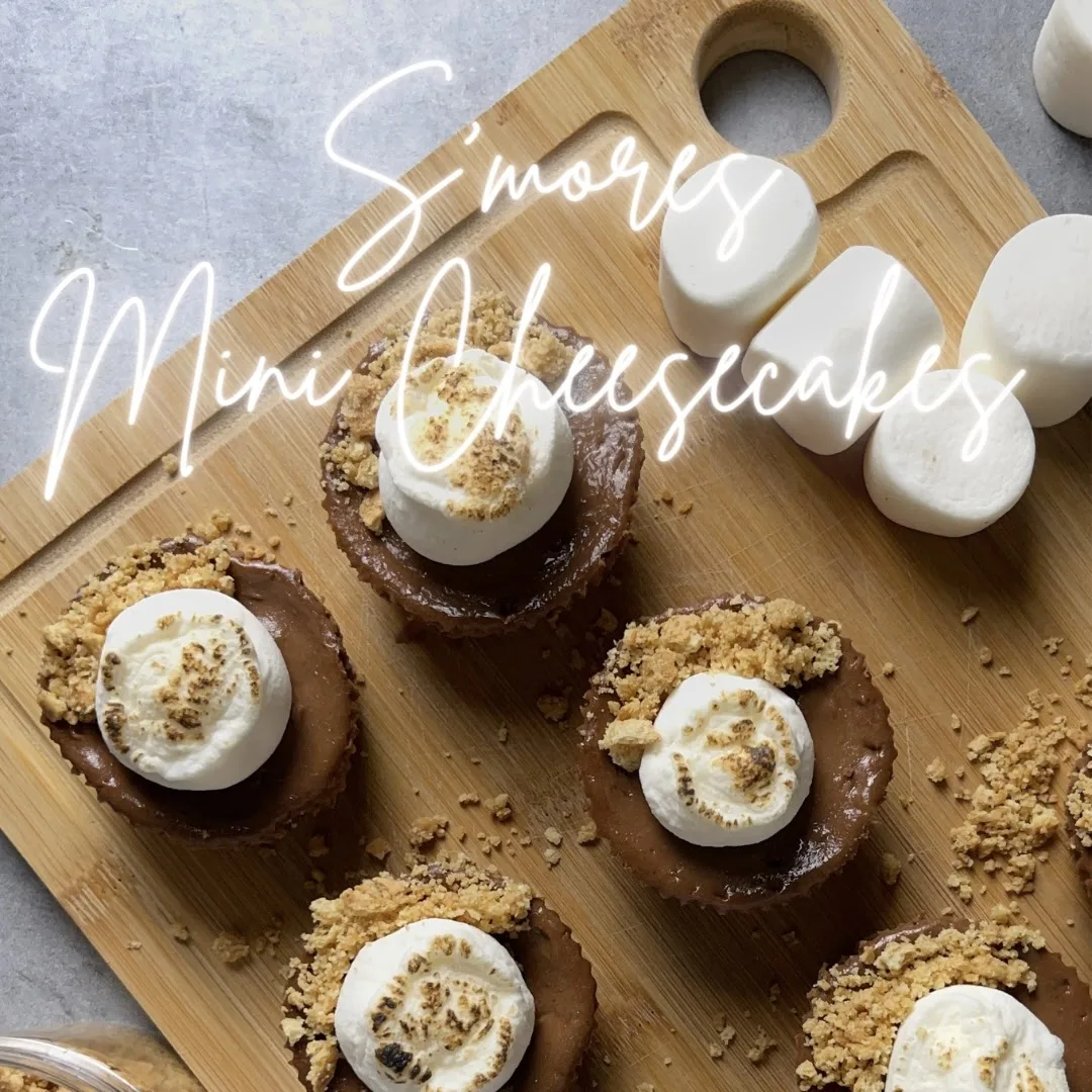 mini s'mores cheesecakes on a cutting board