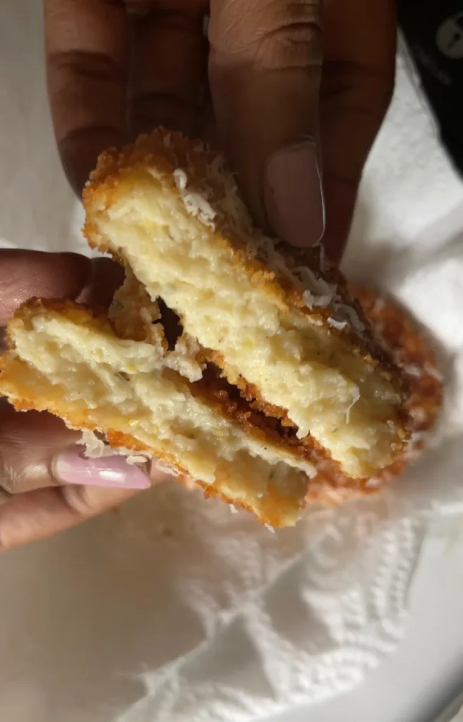 the inside of fried cheese grits