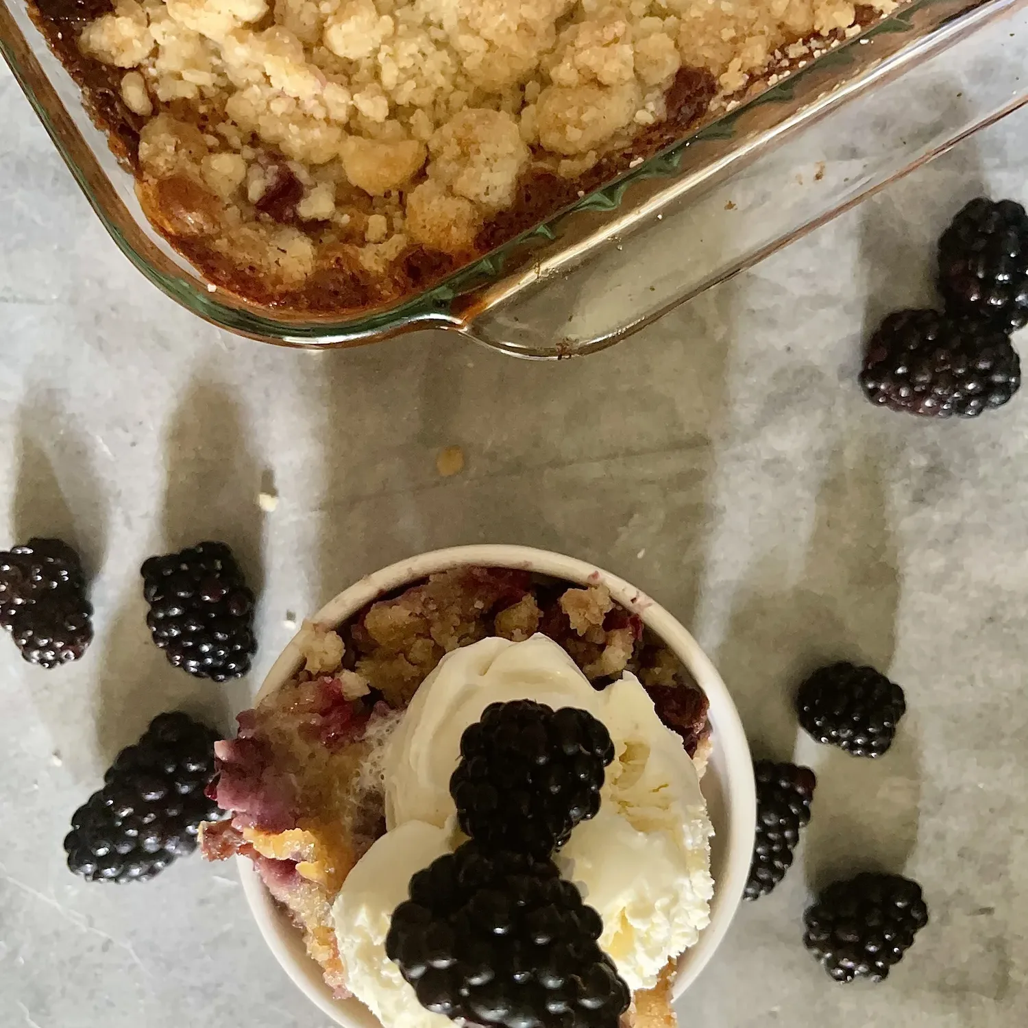 blackberry cobbler with vanilla ice cream
