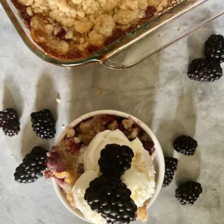blackberry cobbler with vanilla ice cream