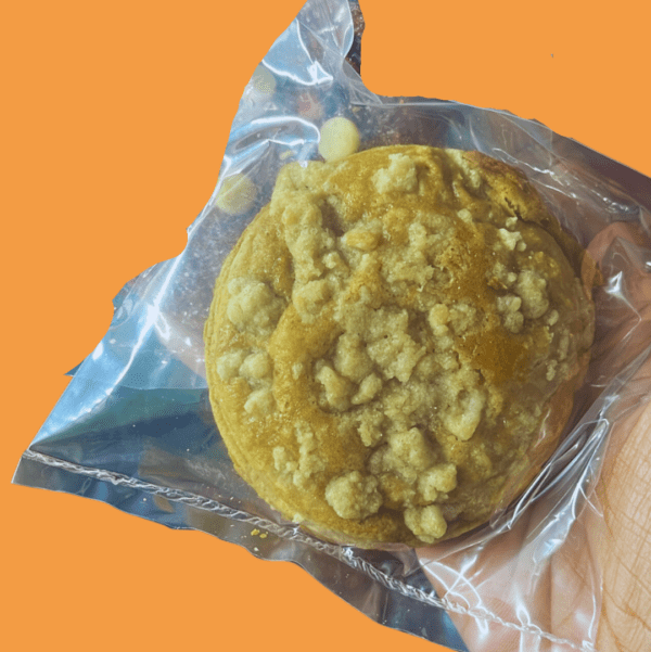sweet potato crumble cookie on orange background