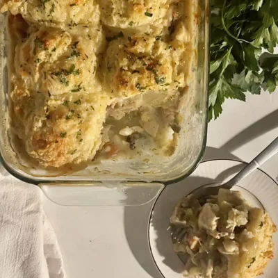 Turkey Pot Pie with Cheddar Bay Biscuit Topping